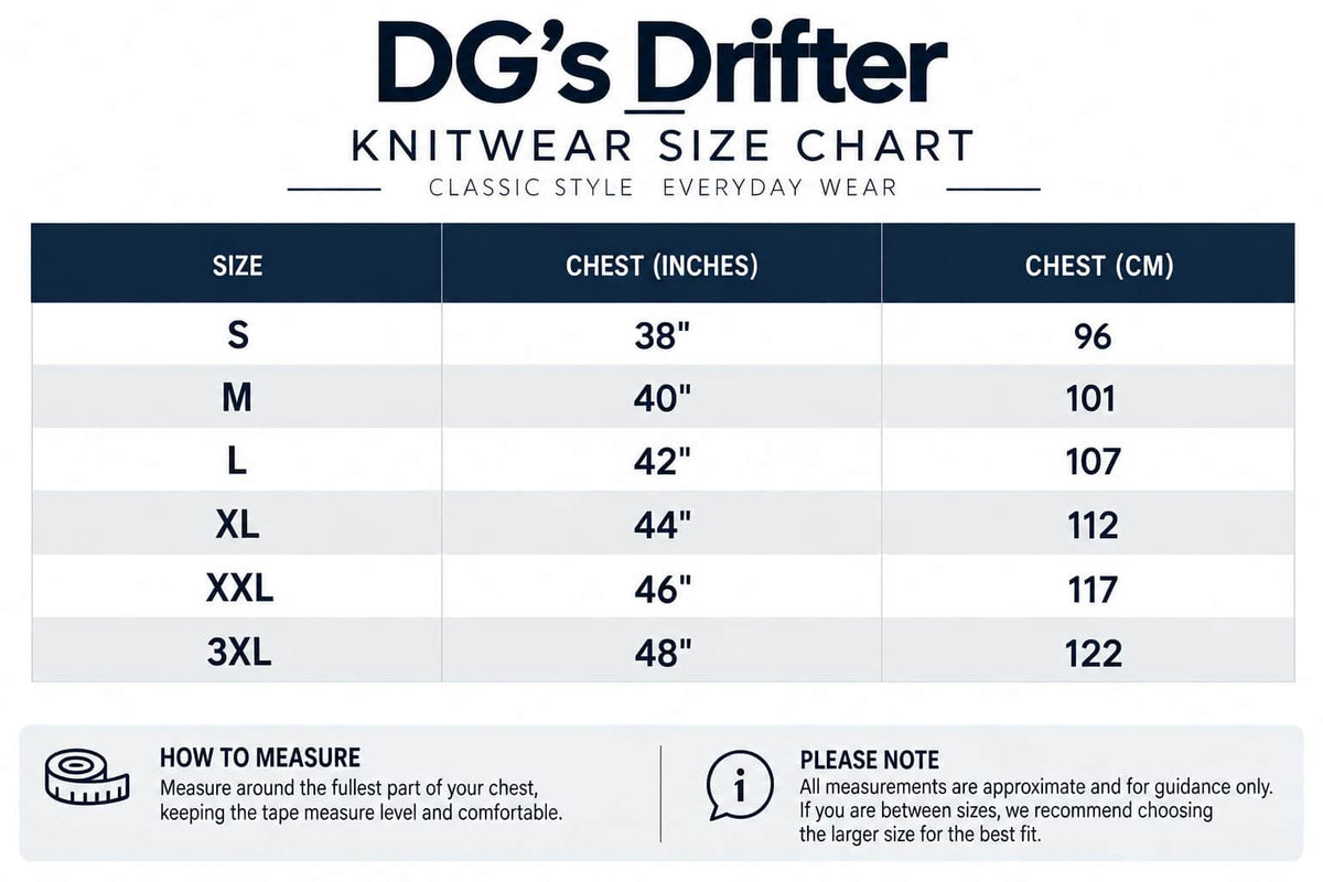 DG's Drifter size chart