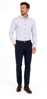 DG’s Drifter Geneva Red & White Floral Long Sleeve Casual Shirt