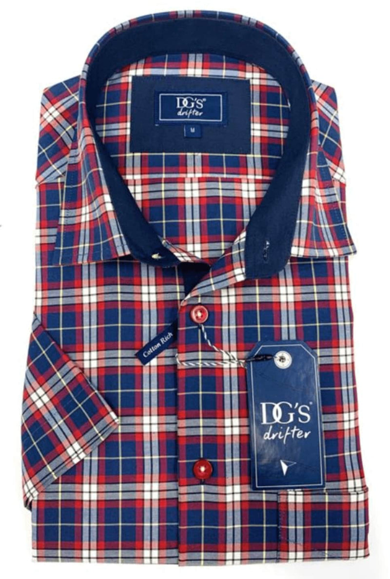 DG’s Drifter Giovanni Short Sleeve Shirt Navy/Red Check - 