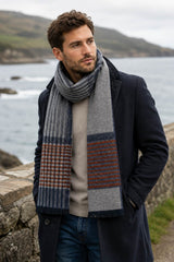 DG’s Drifter Men’s Grey Navy & Orange Patterned Scarf Northern