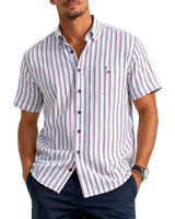 DG’s Drifter Mens Short Sleeve Oxford Shirt Red,Blue White Stripe