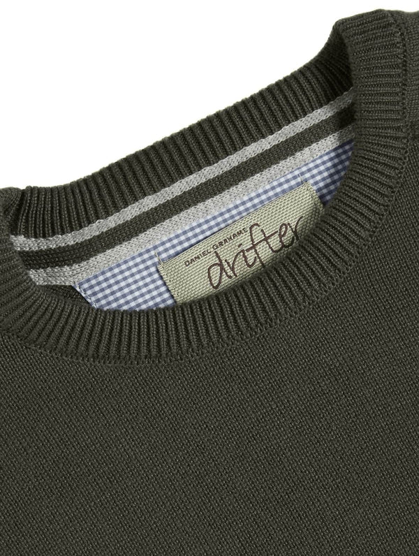 DG's Drifter Round Neck Cotton Blend Jumper Olive Green