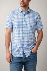 DG’s Drifter Short Sleeve Shirt Sky Blue/Beige Check Northern Ireland