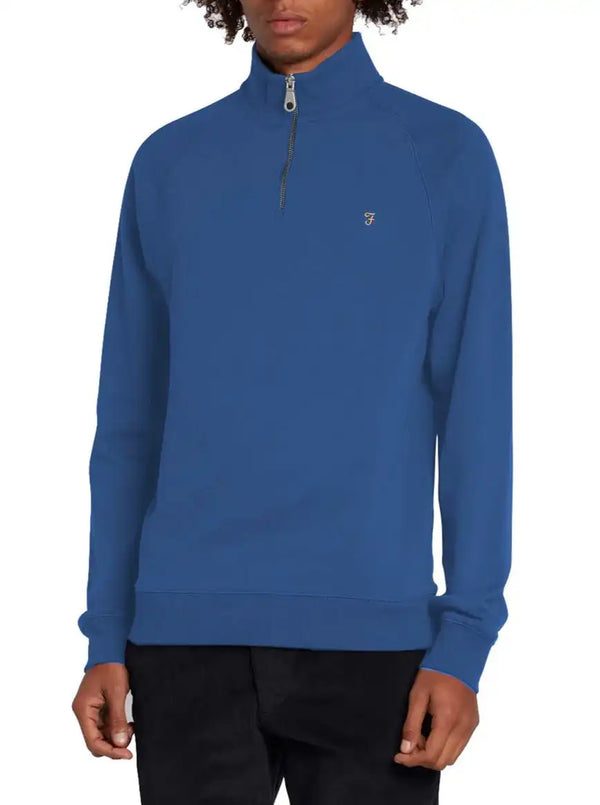 Farah Jim Quarter Zip Sweatshirt Steel Blue - Shirts & Tops