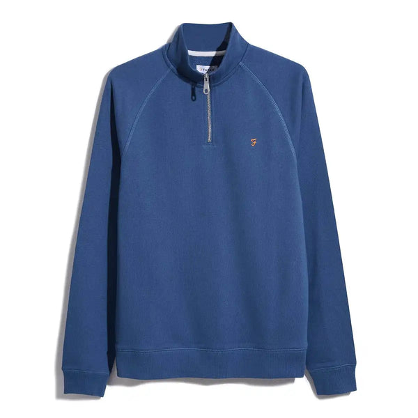 Farah Jim Quarter Zip Sweatshirt Steel Blue - Shirts & Tops