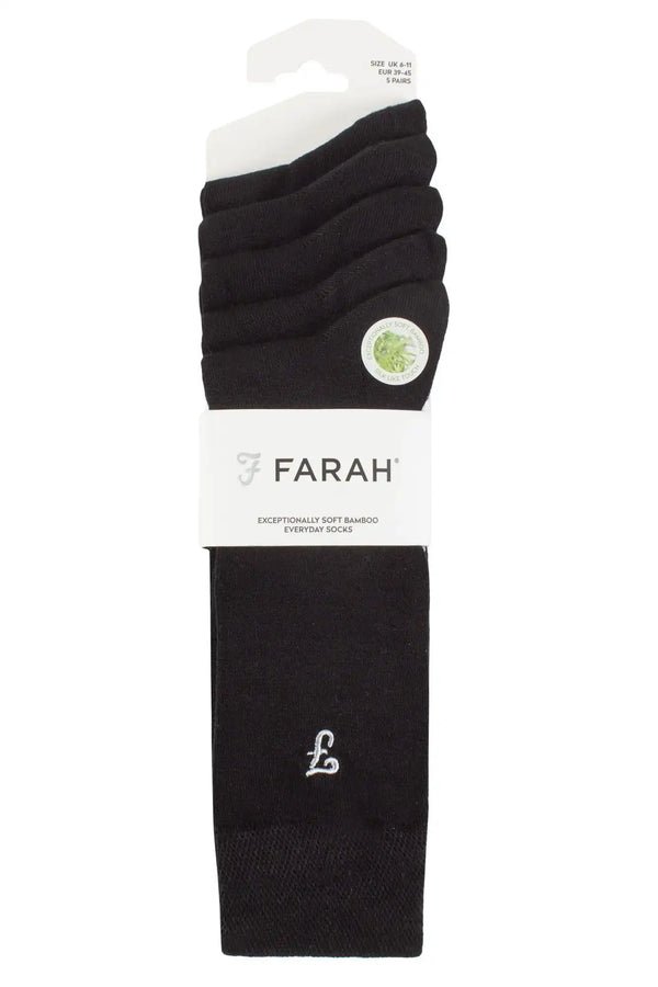 Farah Mens 5 Pack Bamboo Socks Dark Black/Charcoal Northern Ireland