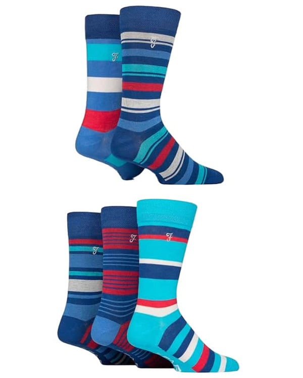 Farah Mens 5 Pack Bamboo Socks Navy/Cobalt Stripe Northern Ireland