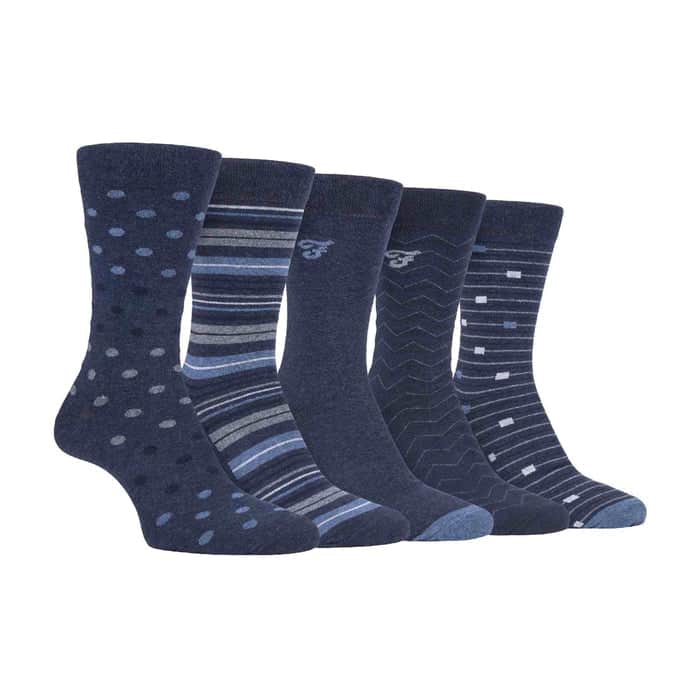 Farah Mens 5 Pack Cotton Socks Denim Polka/Stripe Northern Ireland