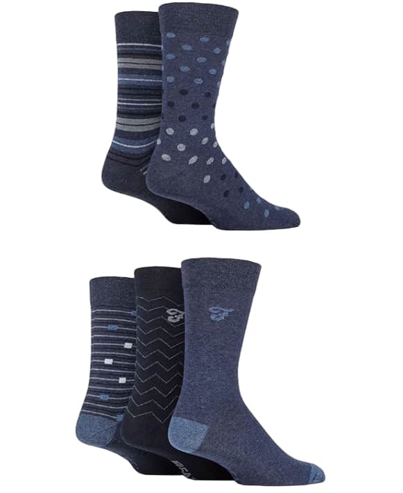 Farah Mens 5 Pack Cotton Socks Denim Polka/Stripe Northern Ireland