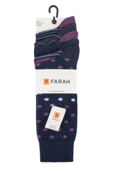 Farah Mens 5 Pack Cotton Socks Navy Purple Polka/Stripe Northern
