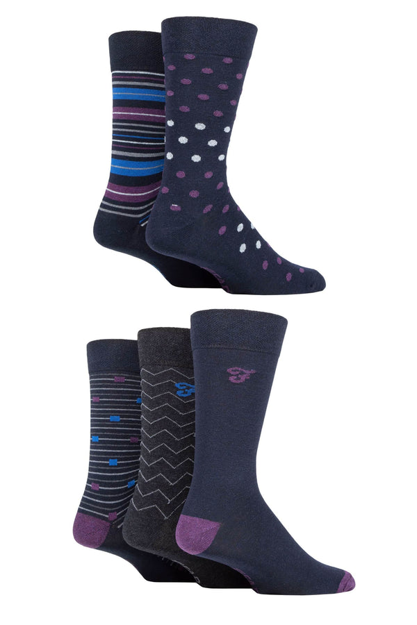 Farah Mens 5 Pack Cotton Socks Navy Purple Polka/Stripe Northern