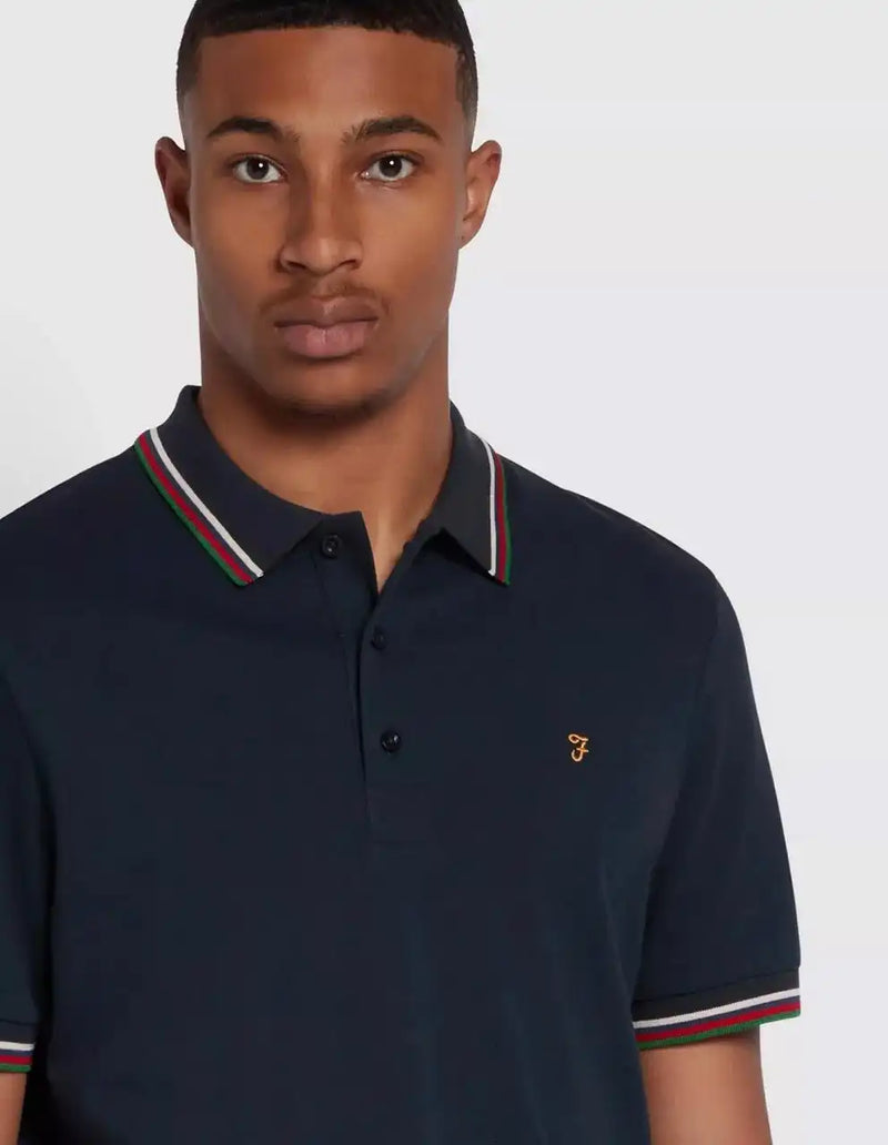 Farah Mens Alvin Tipped Collar Polo Shirt F4KMD047 True Navy Northern