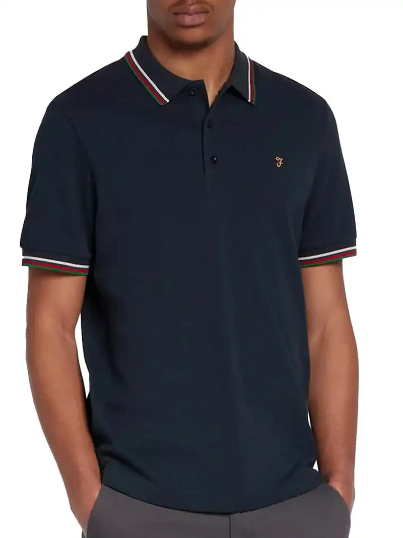 Farah Mens Alvin Tipped Collar Polo Shirt F4KMD047 True Navy Northern