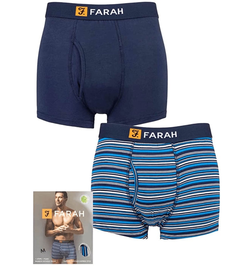 Farah 2 Pack Bamboo Boxer Trunks Navy Blue Stripe - 