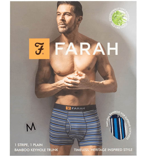 Farah 2 Pack Bamboo Boxer Trunks Navy Blue Stripe - 