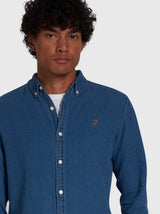 Farah Men’s Brewer Long Sleeve Denim Shirt Mid Indigo Blue Northern