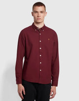 Farah Mens Brewer Oxford Shirt f4wsb060gp-507 Bordeaux Burgundy