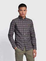 Farah Mens Fraser Check Shirt F4WFC042-022 Charcoal Grey Northern