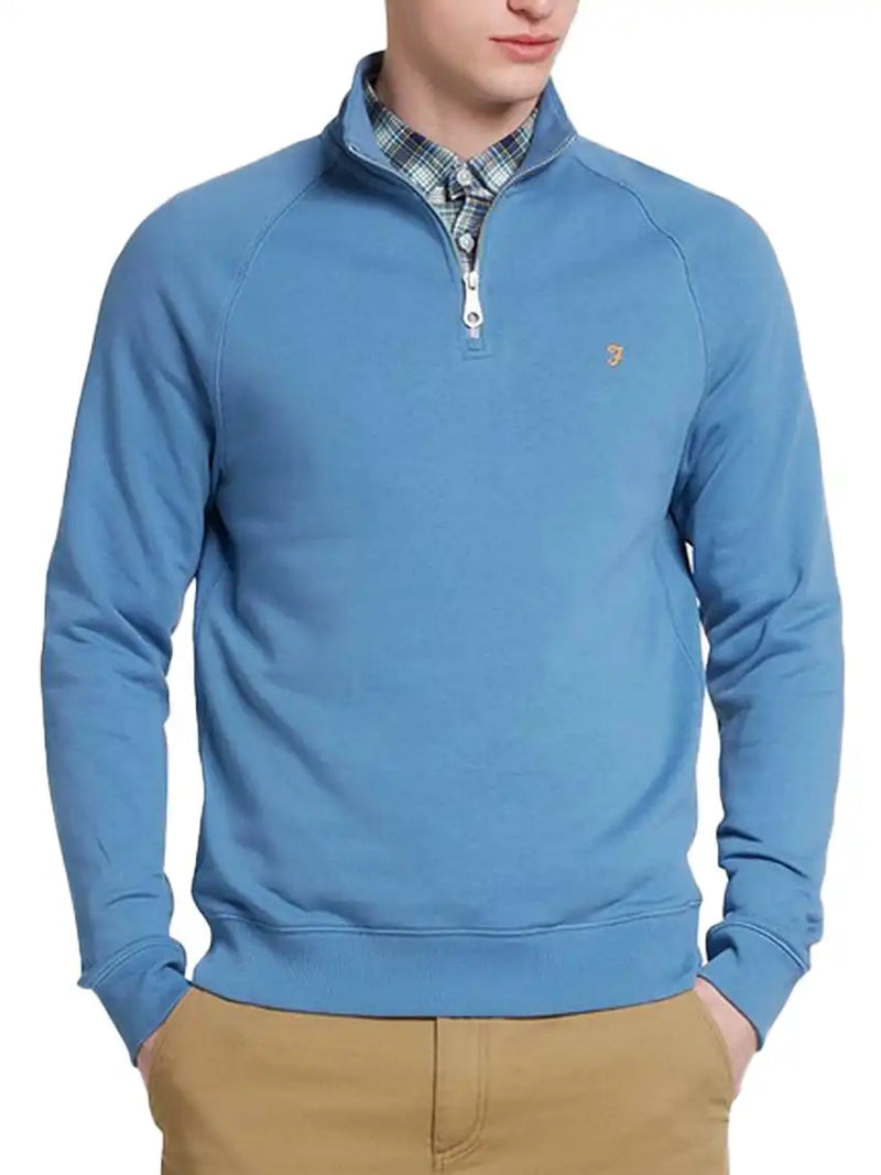 Farah Men’s Jim Quarter Zip Sweatshirt Sheaf Blue Northern Ireland