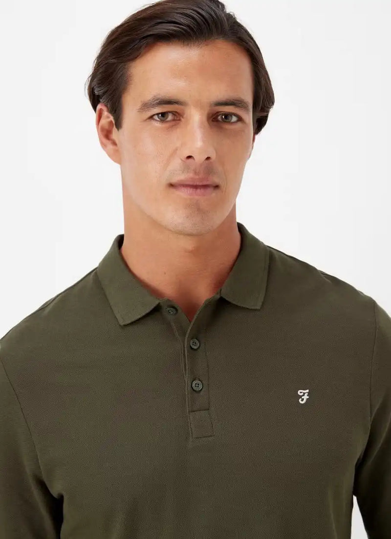 Farah Mens Newcastle Long Sleeve Polo Shirt FAKFD013 Dark Olive