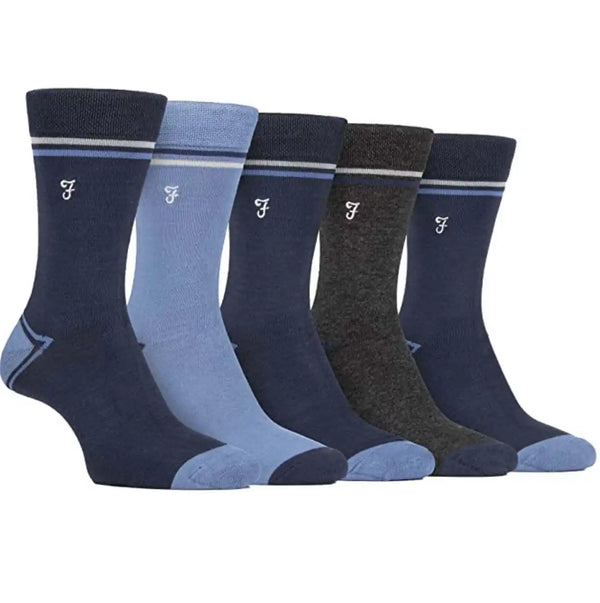 Farah Men’s Socks Patterned Bamboo 5 Pack Navy/Blue - Socks