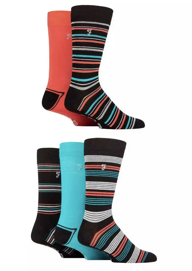 Farah Men’s Socks Patterned Bamboo 5 Pack Black/Red Ballynahinch