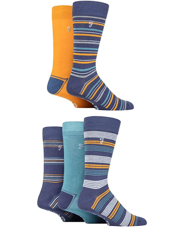 Farah Men’s Socks Patterned Bamboo 5 Pack Navy - Socks
