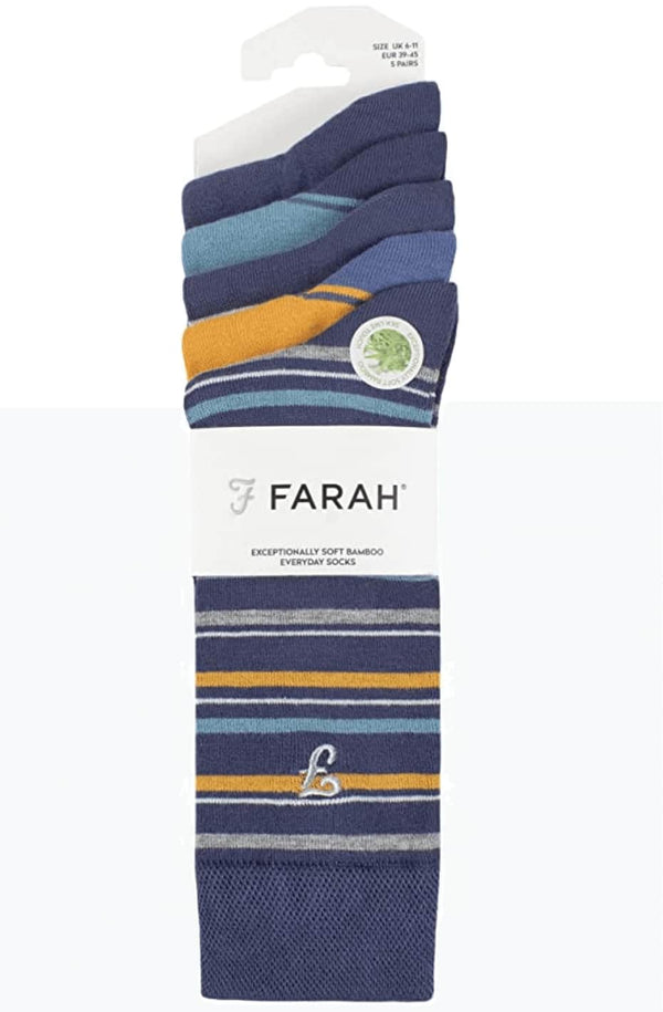 Farah Men’s Socks Patterned Bamboo 5 Pack Navy - Socks