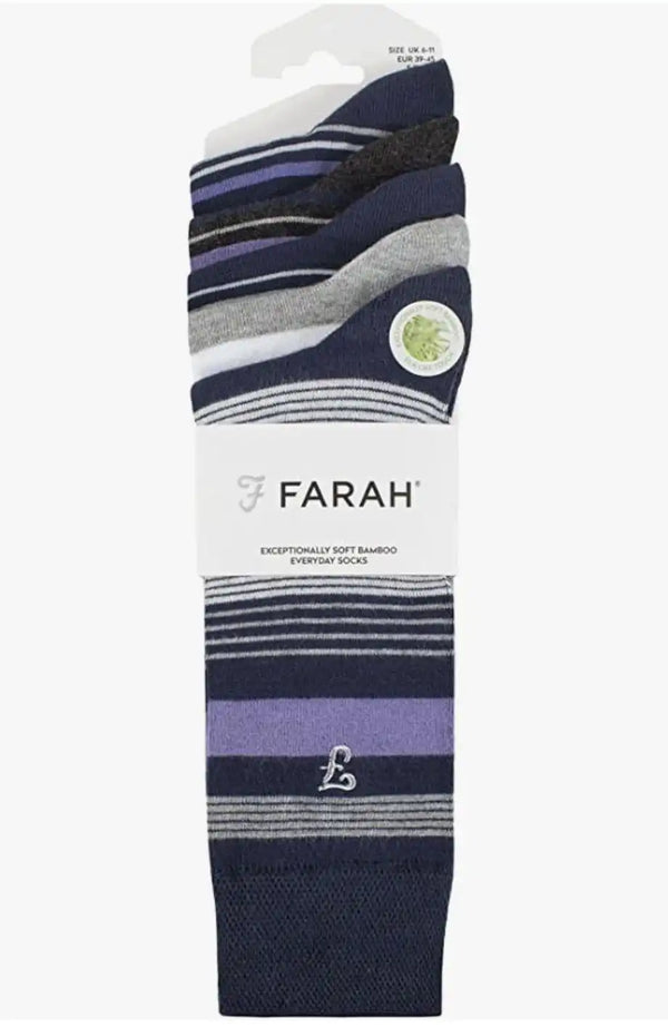 Farah Men’s Socks Patterned Bamboo 5 Pack Navy/Purple -