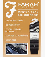 Farah Men’s Socks Patterned Bamboo 5 Pack Navy/Purple -