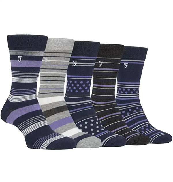 Farah Men’s Socks Patterned Bamboo 5 Pack Navy/Purple -