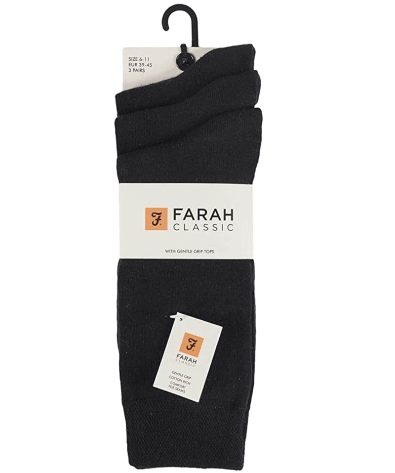 Farah Plain Cotton Socks 3 Pack Black