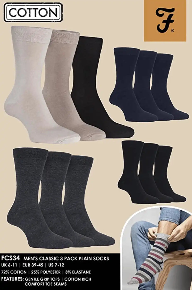 Farah Plain Cotton Socks 3 Pack Black