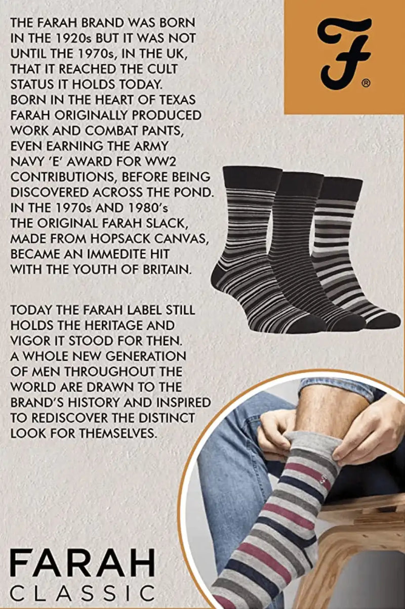 Farah Plain Cotton Socks 3 Pack Black