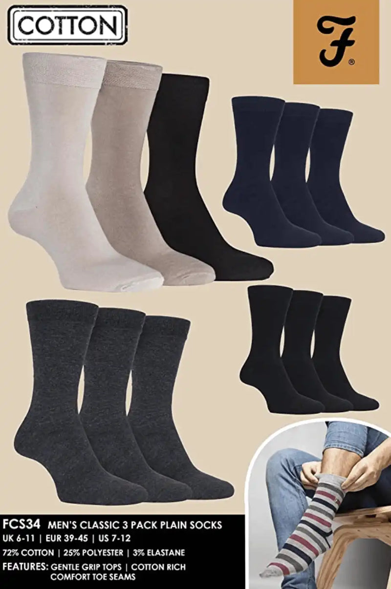 Farah Plain Cotton Socks 3 Pack Grey