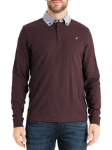 Farah Tottenham Oxford Collar Long Sleeve Polo Shirt FAKD015 Burgundy