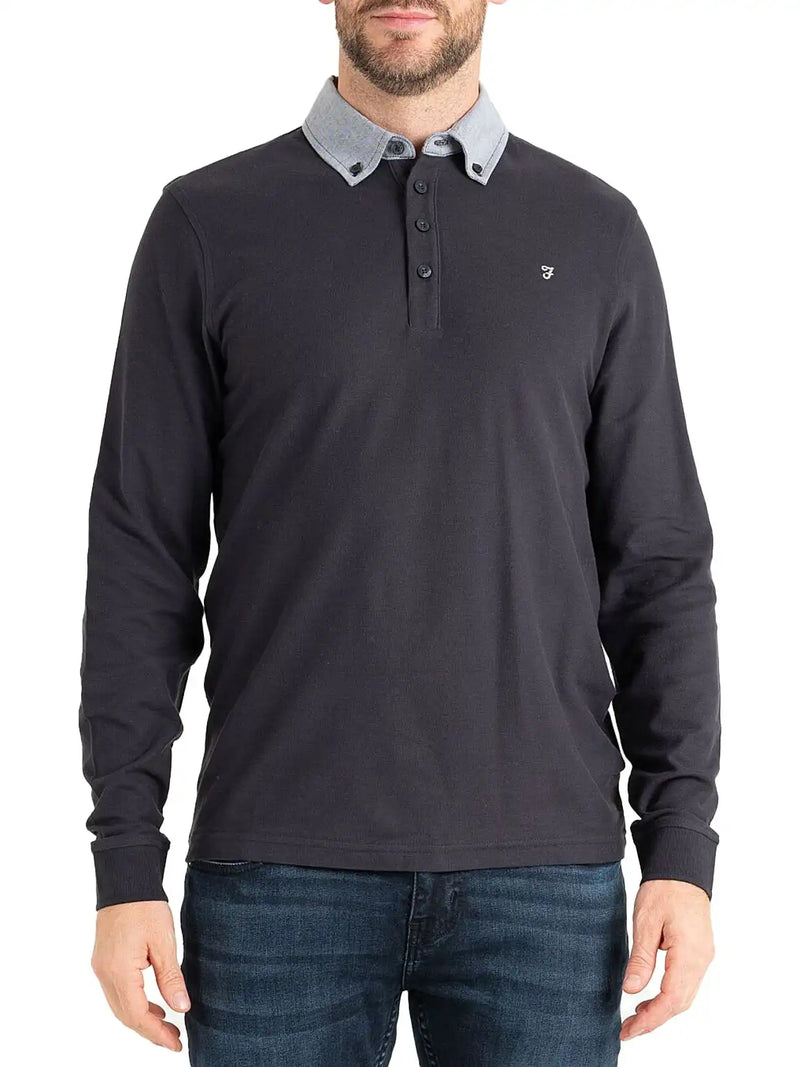 Farah Tottenham Oxford Collar Long Sleeve Polo Shirt FAKD015 Navy