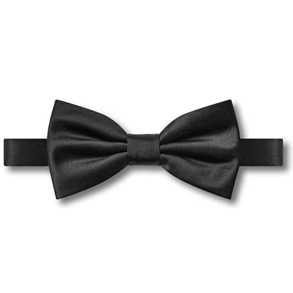Folkspeare Men’s Satin Bow Tie Plain Black - Adjustable Band