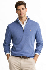 GANT Classic Cotton Half Zip Sweater Denim Blue Melange Northern