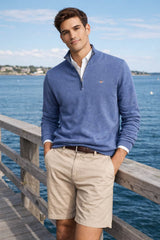 GANT Classic Cotton Half Zip Sweater Denim Blue Melange Northern