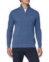 GANT Cotton Pique Half Zip Sweater Denim Blue Melange