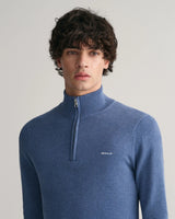 GANT Cotton Pique Half Zip Sweater Denim Blue Melange Northern