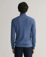 GANT Cotton Pique Half Zip Sweater Denim Blue Melange Northern