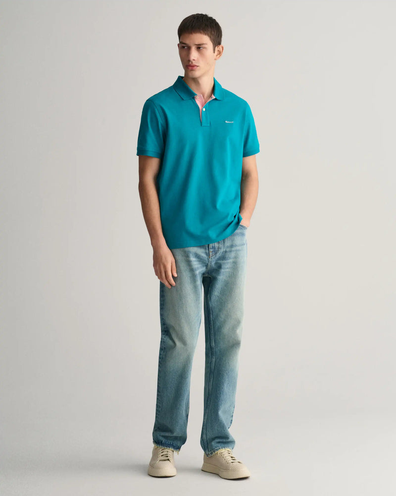 GANT Men’s Contrast Pique Polo Shirt Ocean Turquoise Northern