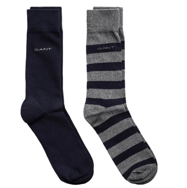 GANT 2-Pack Barstripe & Solid Socks - Charcoal Navy