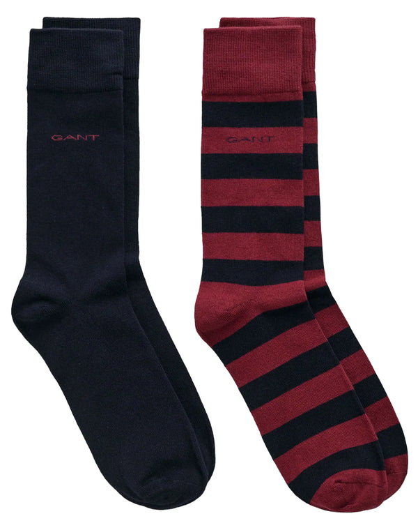 GANT Mens 2-Pack Barstripe & Solid Socks Plumped Red Ballynahinch