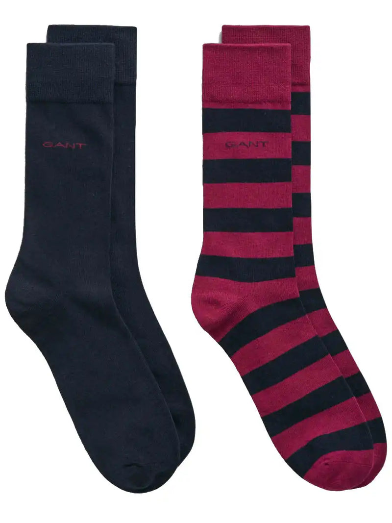 GANT Mens 2-Pack Barstripe & Solid Socks Rich Wine Northern Ireland