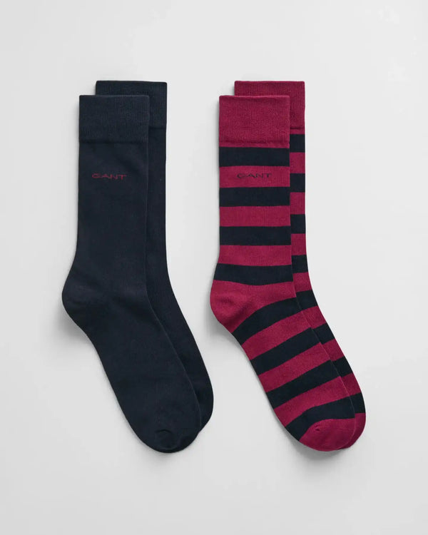 GANT Mens 2-Pack Barstripe & Solid Socks Rich Wine Northern Ireland