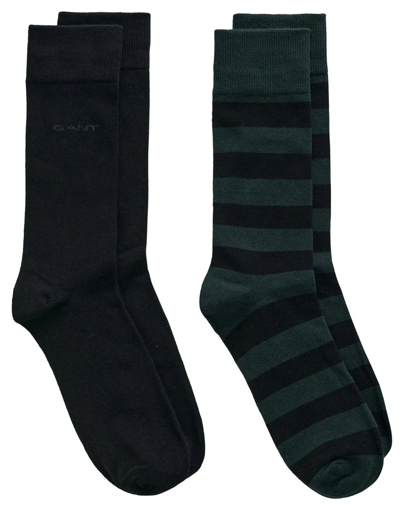 GANT Mens 2-Pack Barstripe & Solid Socks Tartan Green Ballynahinch