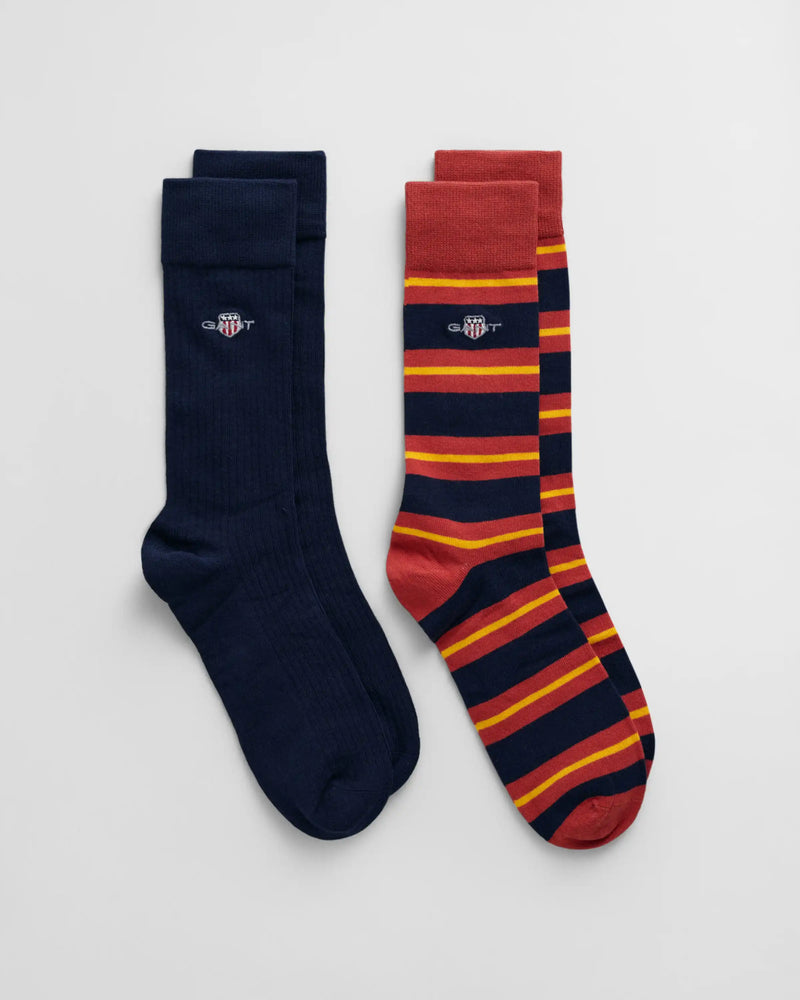 GANT Mens 2-Pack Shield Rugger Stripe Socks Gift Box Iron Red